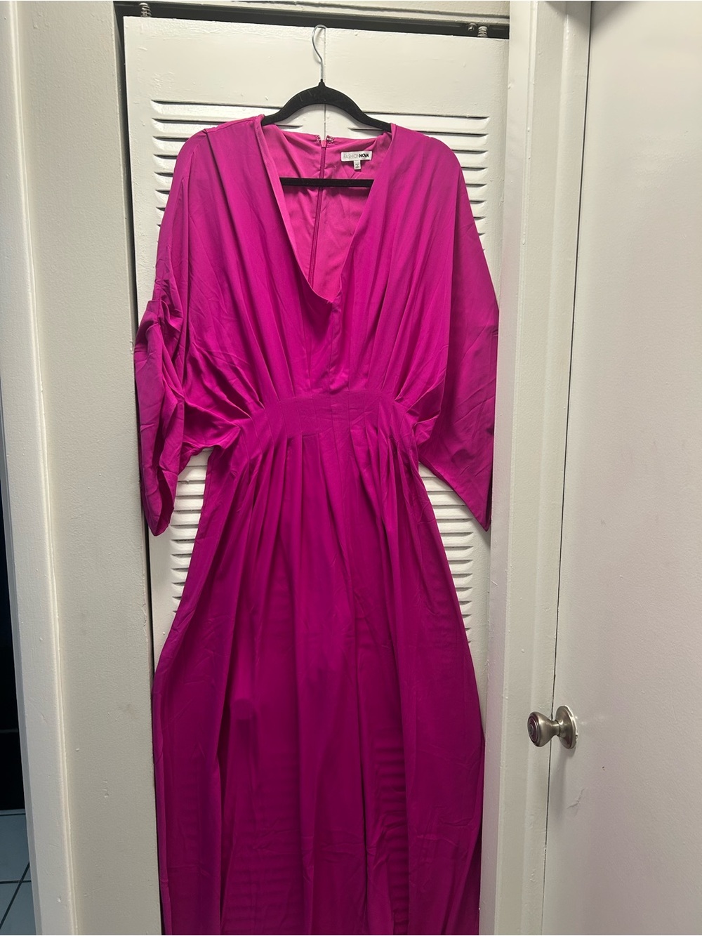 Fashion Nova Magenta V-Neck Jumpsuit